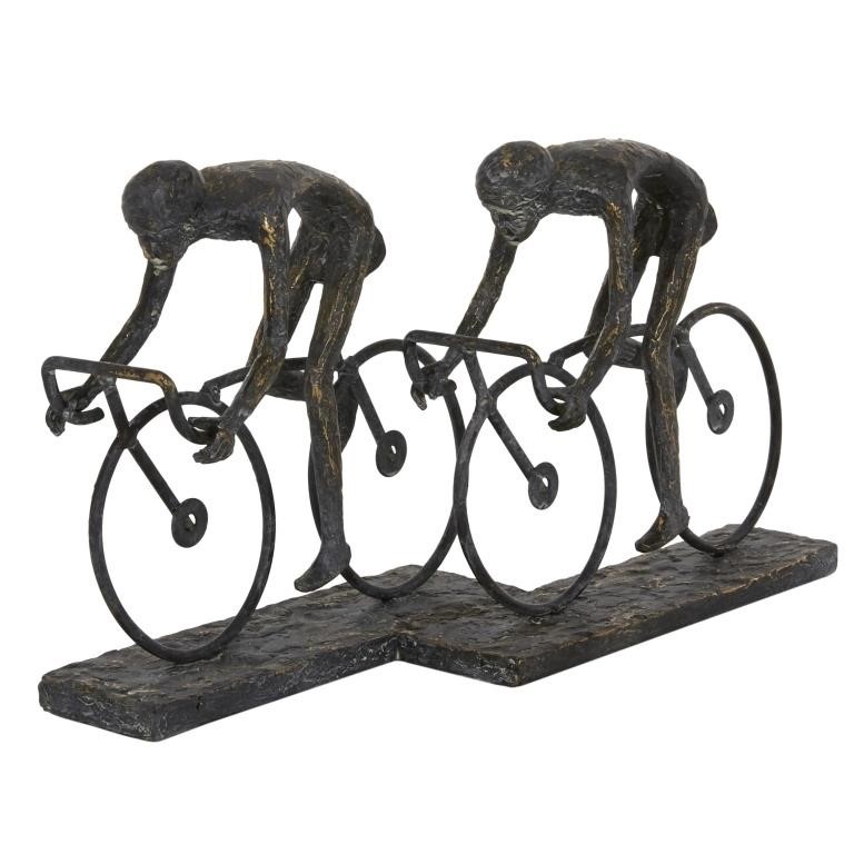 Deco 79 Polystone People Sculpture with Bike, 16"