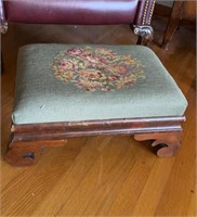Antique Victorian footstool with a needlepoint