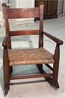 Vintage Woven Seat Wooden Kids Rocking Chair