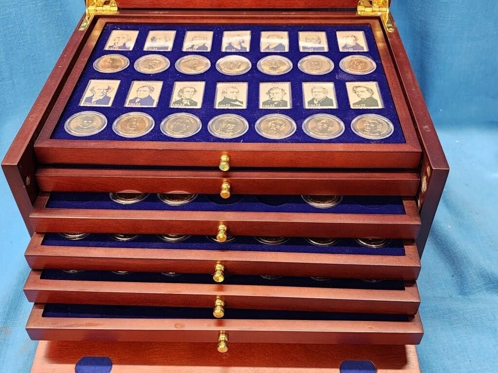Set of 66 Presidential Dollar coins and stamps.