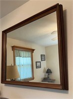 Antique walnut box framed wall mirror, above the