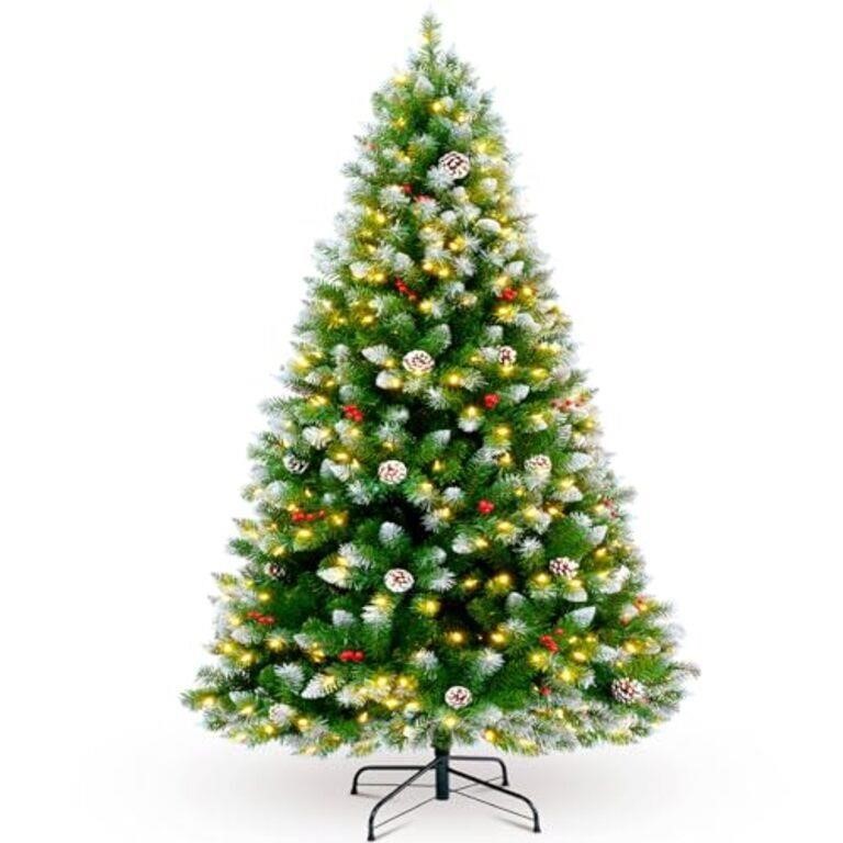 YULETIME 6.5ft Pre-Lit Christmas Tree, Snowy