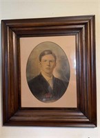 Large antique framed portrait of a young man,