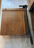 Antique wood and iron paper cutter by monarch, a
