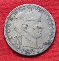 1915 S Barber Silver Quarter