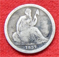 1837 Seated Liberty Silver Dime - No Stars