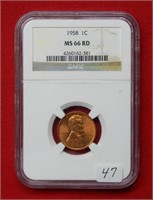 1958 Lincoln Wheat Cent NGC MS66 RD