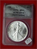 1986 American Eagle ANACS MS69 1 Ounce Silver