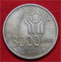 1977 Argentina Silver 3000 Reis Commemorative