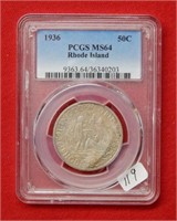 1936 Rhode Island Silver Comm 1/2 Dollar PCGS MS64