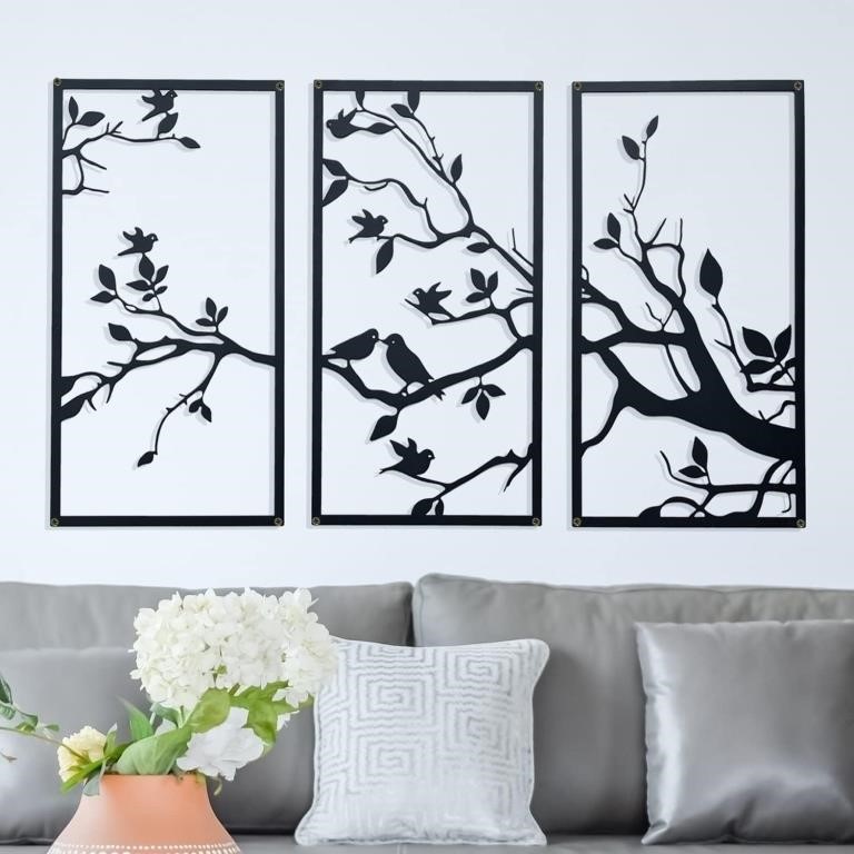 DUOOLN 3 Packs Birds On Branch Large Metal Wall