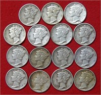 (15) Mercury Silver Dimes  1929 PD&S