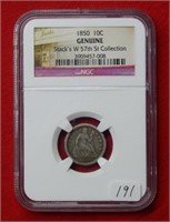 1850 Seated Liberty Silver Dime NGC Genuine Stacks