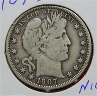 1907 D Barber Silver Half Dollar