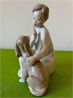 Lladro Boy With Dog Figurine