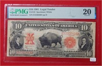 1901 $10 US Note  PMG 20 - - BISON