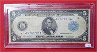 1914 $5 Federal Reserve Note Boston, MA Large Size