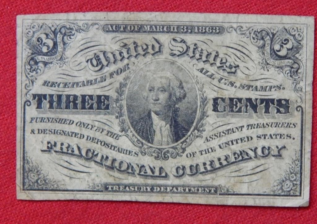 1863 US Fractional 3 Cent Note