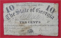 1863 State of GA Fractional 10 Cent Note