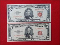 (2) $5 US Notes 1953 B & 1963 Crisp
