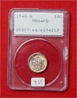 1940 S Mercury Silver Dime PCGS MS64 FB