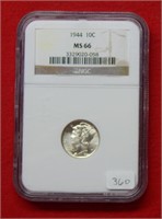 1944 Mercury Silver Dime NGC MS66