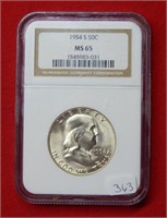 1954 S Franklin Silver Half Dollar NGC MS65