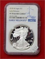 2018  W American Eagle NGC PF70 1 Ounce Silver