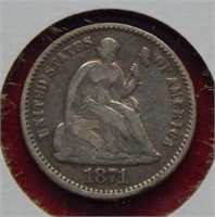 1871 Seated Liberty Silver Half Dime - Arrows