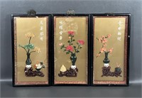 Three Asian Floral Imitation Jade Wall Plaques