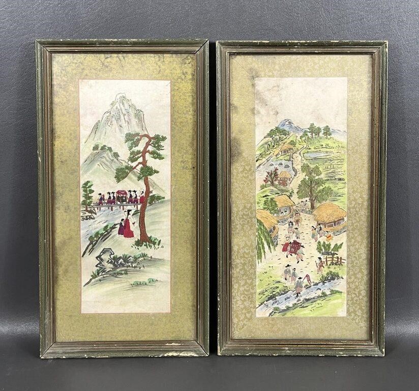 Pair of Vintage Framed Asian Art