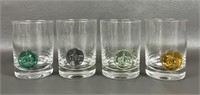Four Cocktail Glasses With Applied Medallions