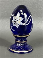 Fenton Cobalt Blue Handpainted Pedestal Egg