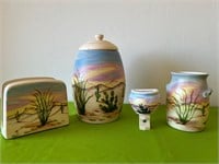 Painted Signed Ceramic Desert Scene Accessories