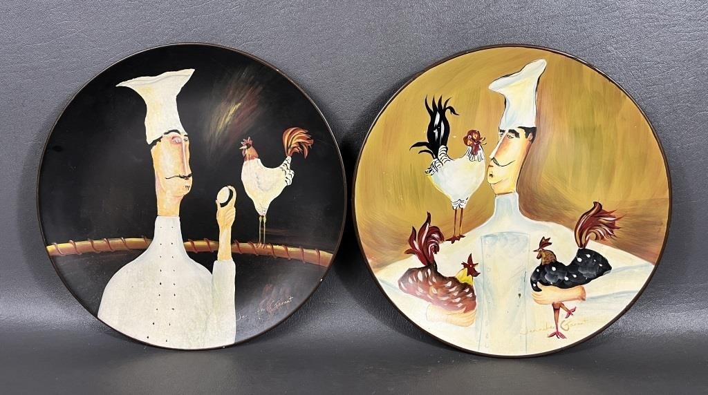 Pair Of Tam San Hand Painted "Chef" Plates