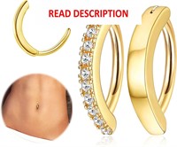 $8  FIASASO 14G Belly Ring Gold Steel CZ Opal 10mm