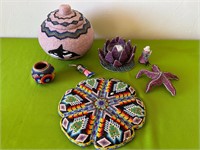 Beaded Woven Lidded Basket, Lotus, ++