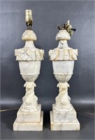 Pair Of Vintage Carved Alabaster Lamps