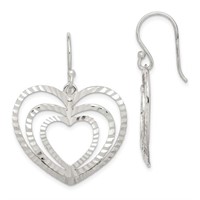 Sterling Silver Diamond Cut Heart Dangle Earrings