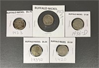 Five Buffalo Nickels