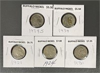 Five Buffalo Nickels