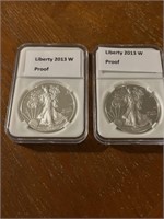 (2) 014-w PROOF LIVERTY SILVER DOLLARS
