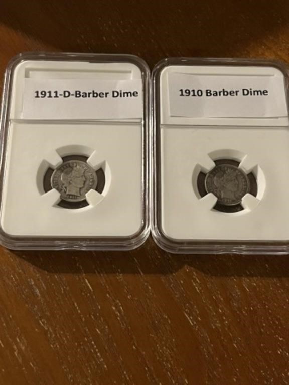 1910 & 1911d BARBER SILVER DIMES