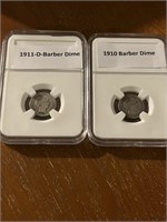 1910 & 1911d BARBER SILVER DIMES
