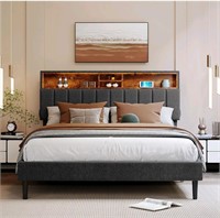 Queen Bed Frame with Adjustable Upholstered