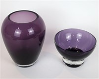 Pair of Purple Amethyst Vase & Bowl