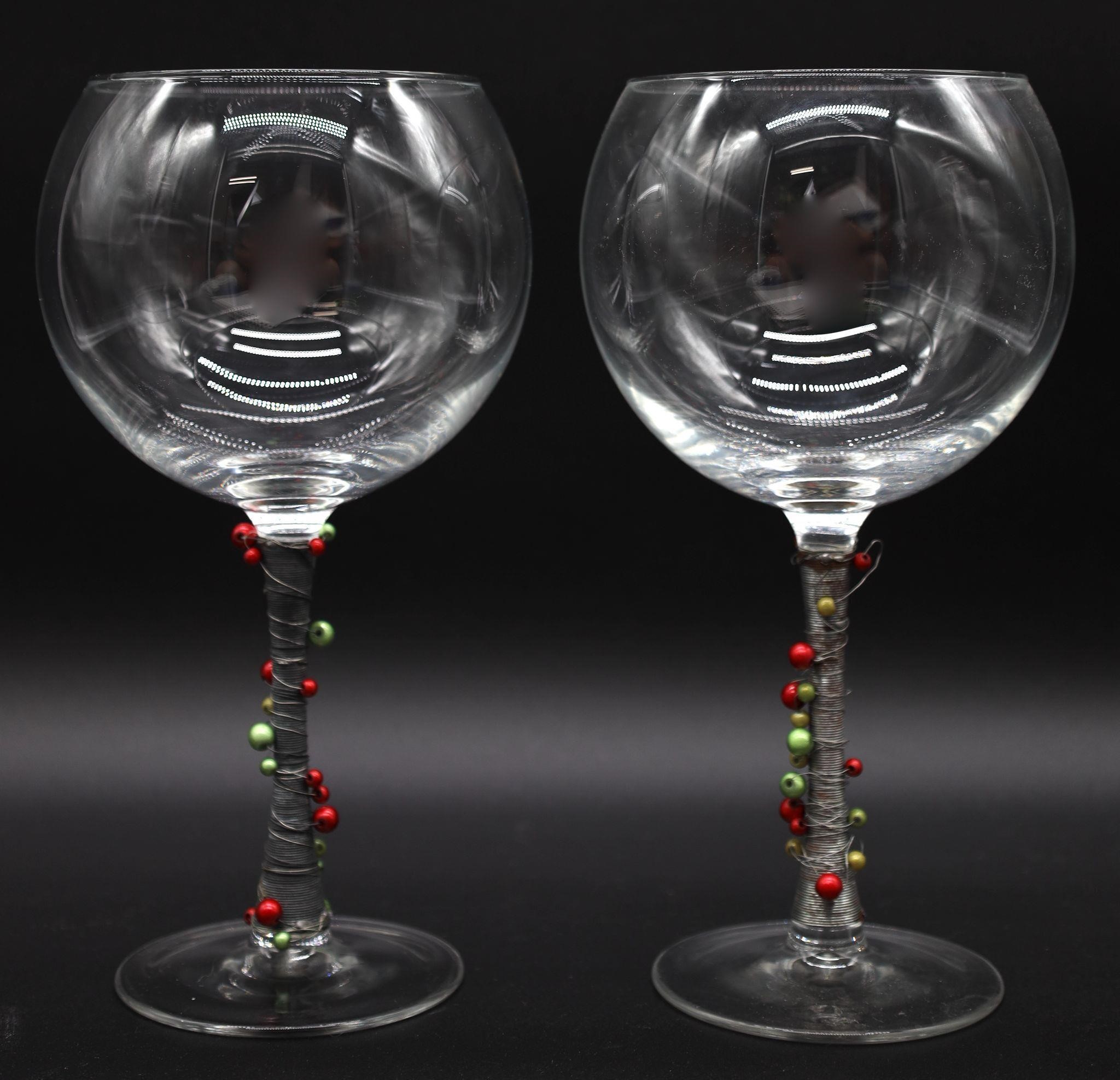 Pair of Beaded Balloon Wine Glasses