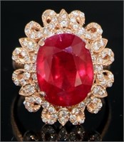 14kt Rose Gold 12.30 ct Ruby & Diamond Ring