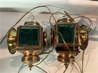(2) RAILROAD STYLE SCONE WALL LIGHTS + RED GLOBE