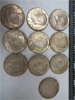 Ten Silver 1964 Kennedy Half Dollars